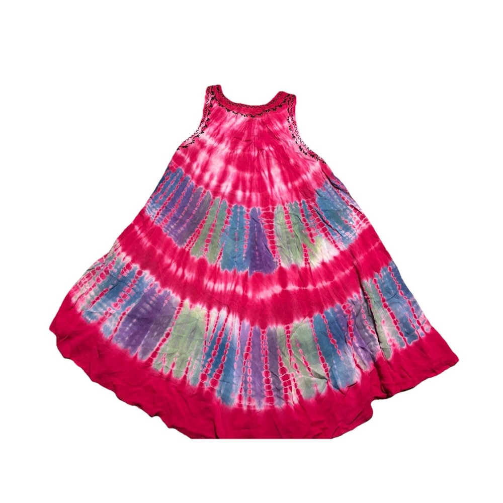 Jessica Taylor VTG Pink Embroidered Trapeze Hippie Boho Sleeveless Dress Sz Med - Picture 5 of 9